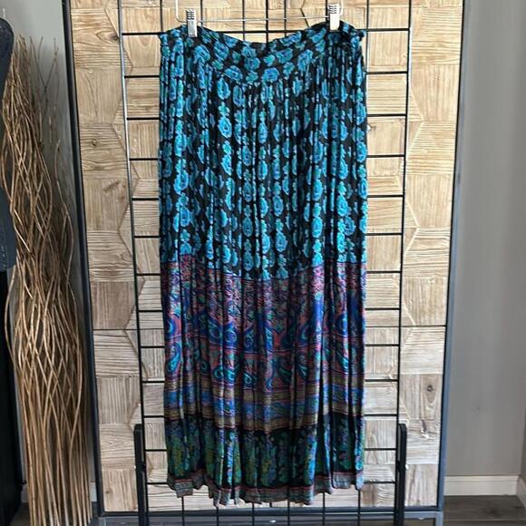 LIz Baker Vintage Womens Skirt One Size Blue Paisley Maxi Boho Hippie - Picture 4 of 7